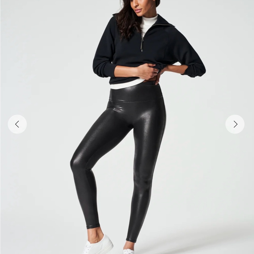 SPANX Faux Leather Black Leggings M NWT